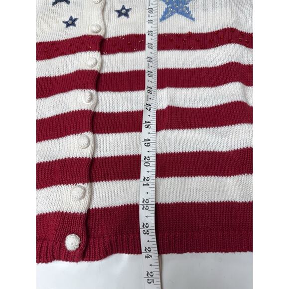 Vintage USA Flag Cardigan Sweater Stars Stripes Patriotic Cottagecore L - Picture 9 of 9